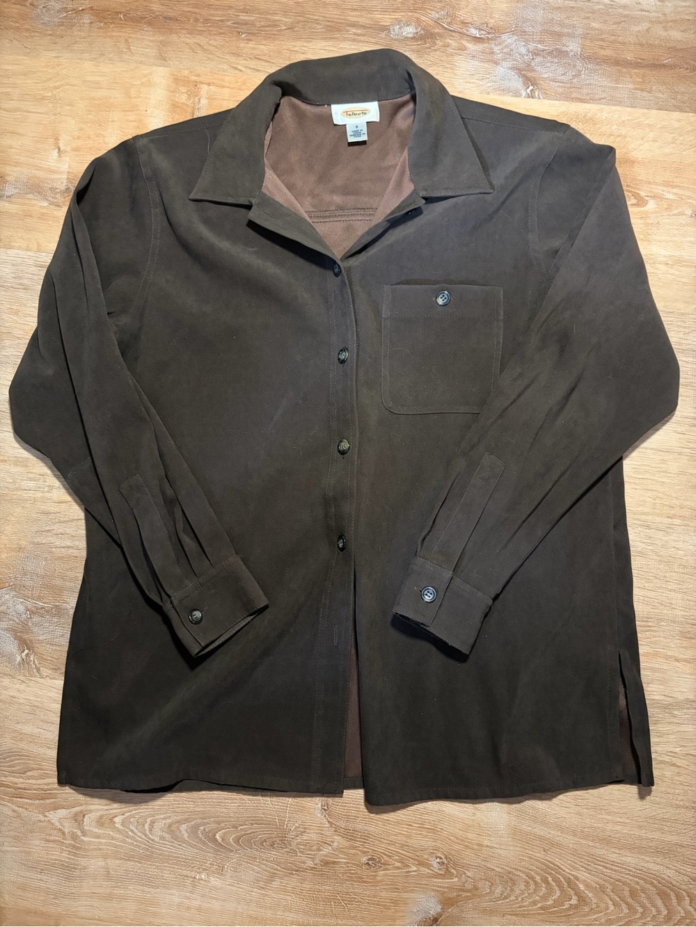Talbots Brown Faux Suede Layering Button Down Shirt Deep Chocolate Brown